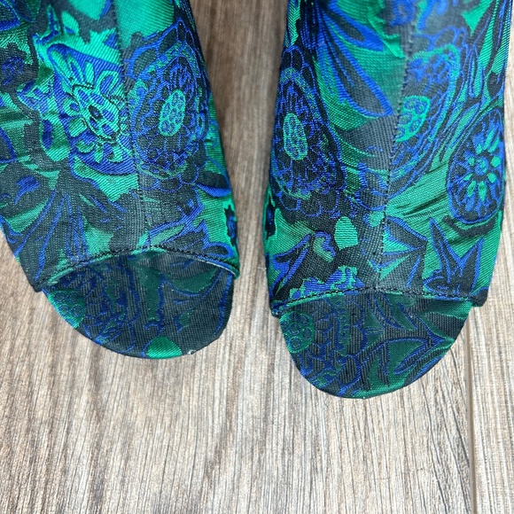 Black Suede Studio Green & Blue Jacquard Sling Back Sandals | 7 - Picture 4 of 11